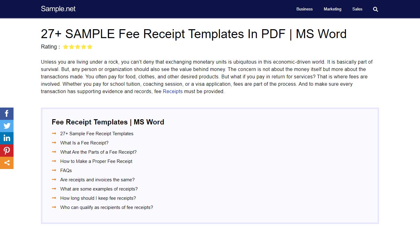 27+ SAMPLE Fee Receipt Templates in PDF | MS Word